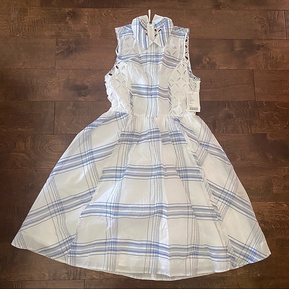 NWT Anthropologie Moulinette Blue & White Grid and Eyelet Summer Spring Dress - Picture 3 of 6